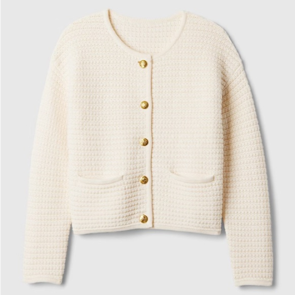 Gap textured sweater jacket lady jacket gold buttons size L